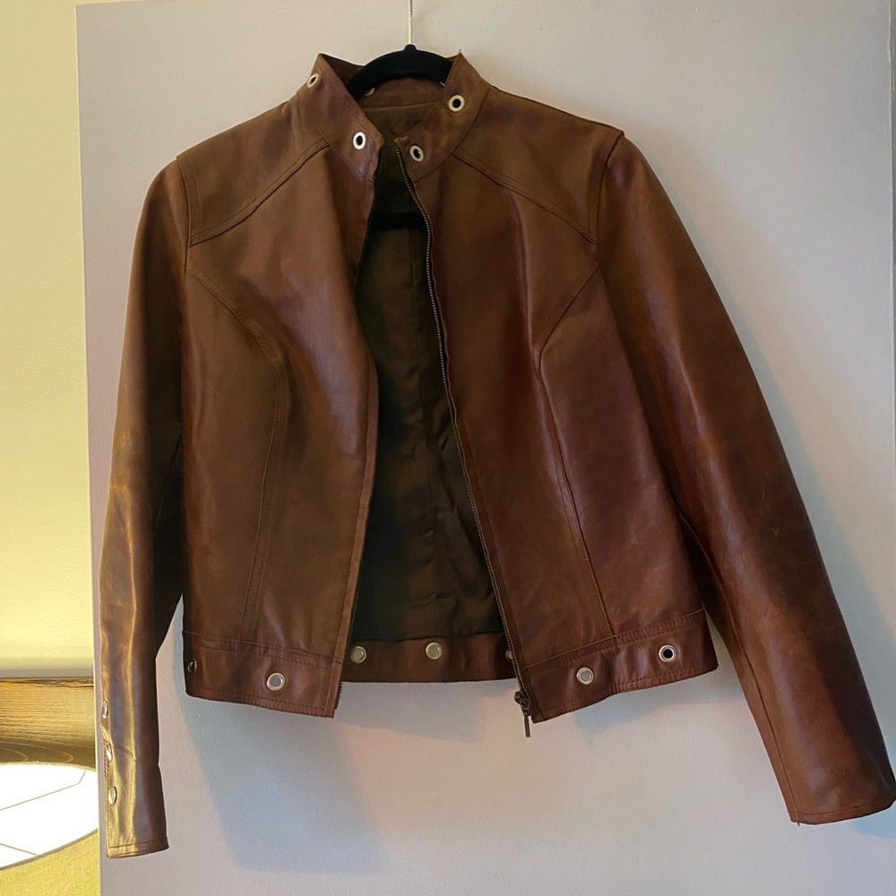 Vera Pelle Brown Leather Jacket Women’s 10